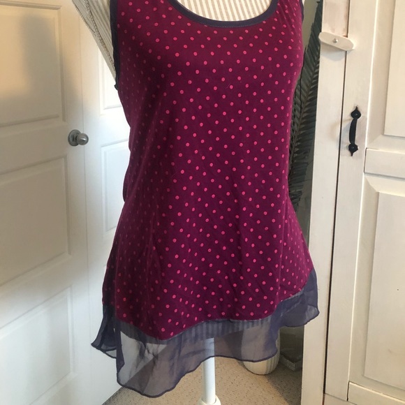 Raspberry & Eggplant Polka Dot Tank with Organza Hem - Picture 2 of 7